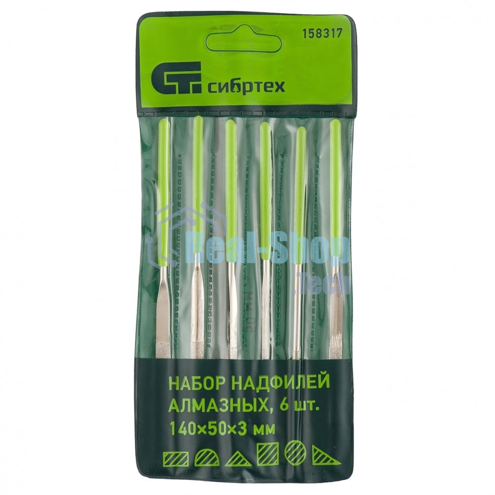 Набор надфилей Сибртех алмазных, 140x50x3, 6 шт.