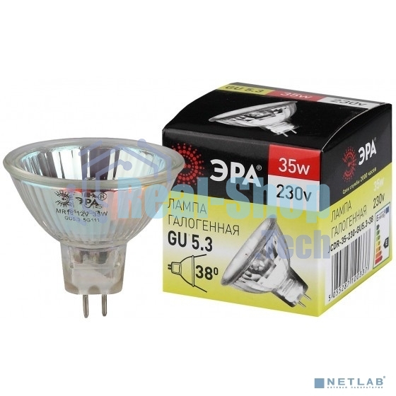 Лампа галогенная ЭРА GU5.3-JCDR (MR16) -35W-230V-Cl(10/200/6000)