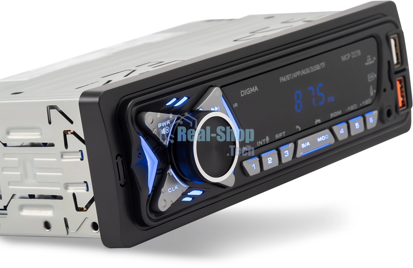 Автомагнитола Digma MCP-227B, 1 DIN, Bluetooth, USB Type-A, AUX, пульт ДУ