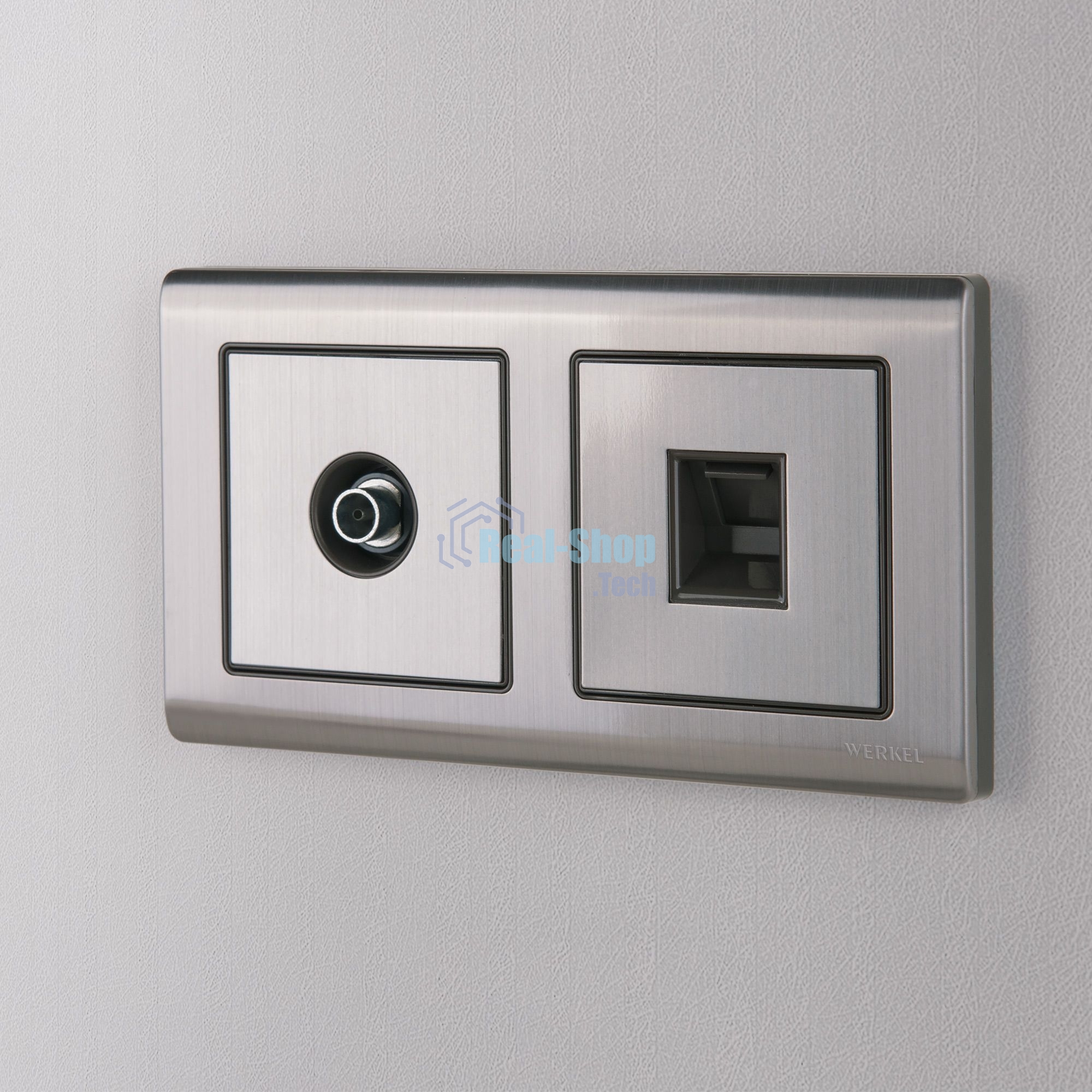 Накладка для розетки Ethernet RJ-45 и телефонной розетки RJ11 (глянцевый никель)