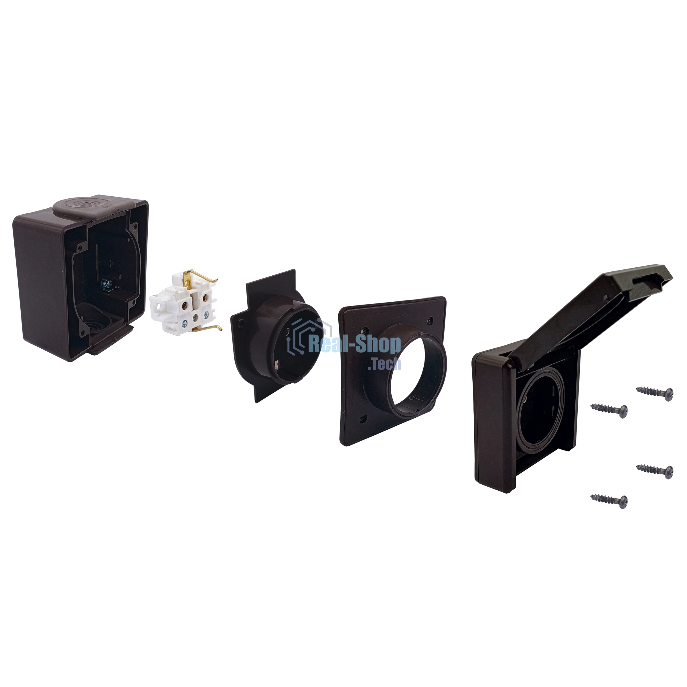 Розетка Bylectrica Роз. 2-местн. с земл., шторки, IP55 серия ПРАЛЕСКА АКВА (РА16-0156 шоколад)