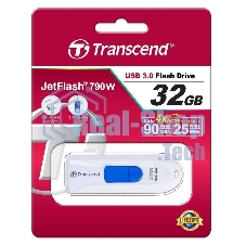Флешка USB Transcend JetFlash 790 (TS32GJF790W), 32Gb, USB 3.0, R/W 90/40, белый/синий