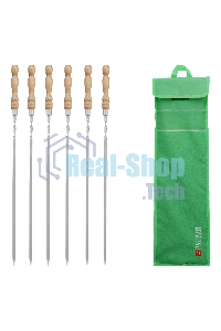 Набор шампуров плоских Palisad 650 мм, с деревянной рукояткой, в чехле, 6 шт., Camping