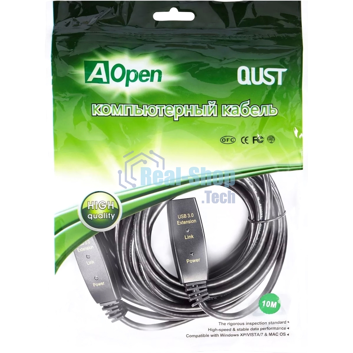 Кабель-адаптер USB3.0-repeater Aopen, удлинительный активный Am-->Af 10м