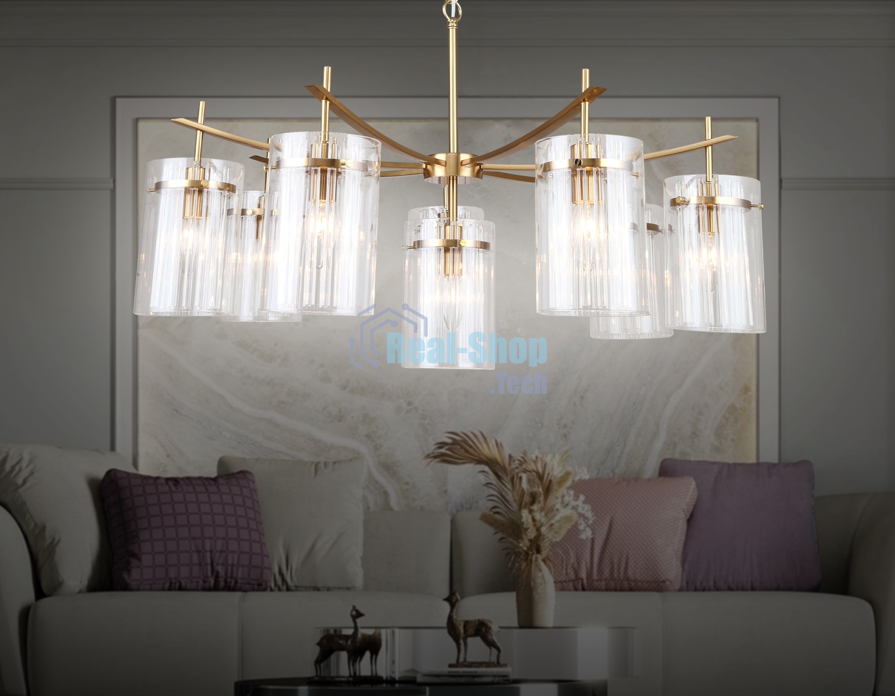 Люстра Ambrella light LH56033/7+1 BS/CL латунь/прозрачный E14*8 max 40W D790*1200