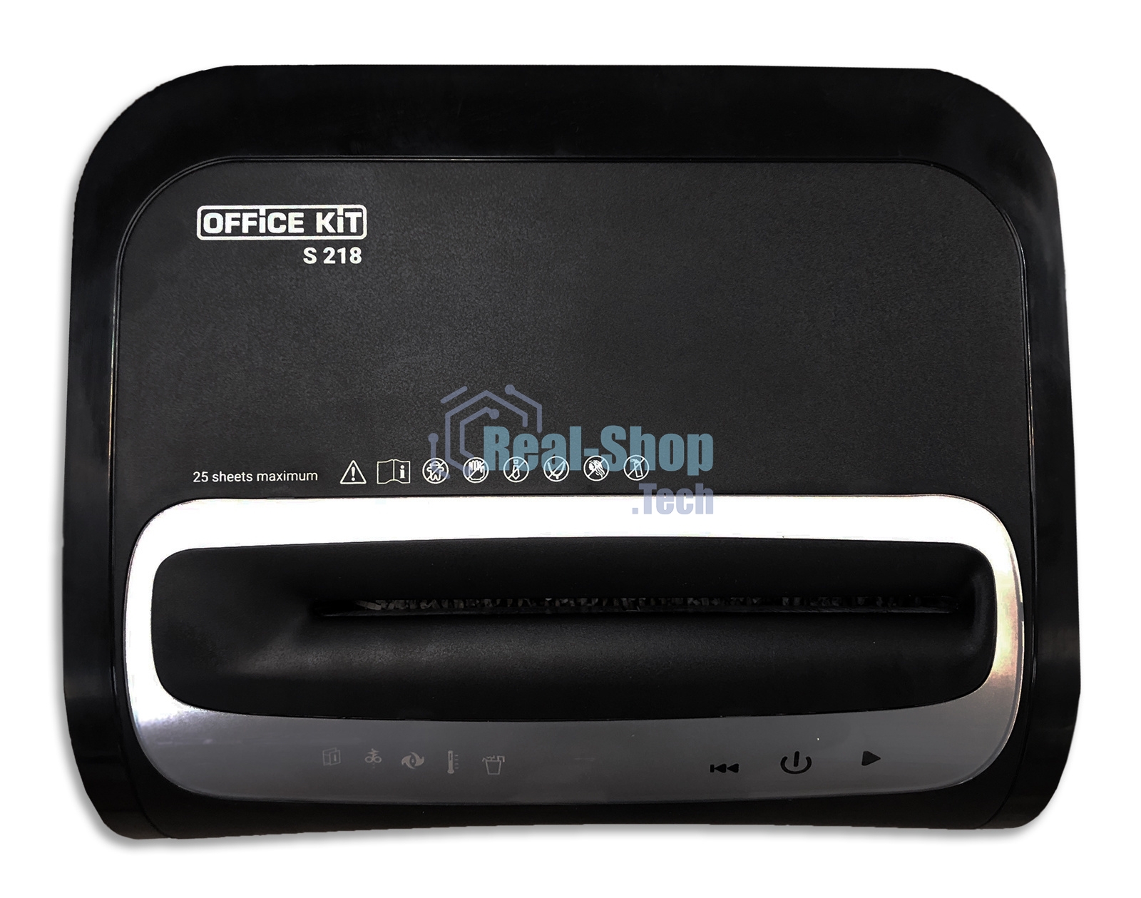 Шредер Office Kit S218 (1,9x13) черный (секр.P-5)/фрагменты/22лист./30лтр./скрепки/скобы/пл.карты/CD