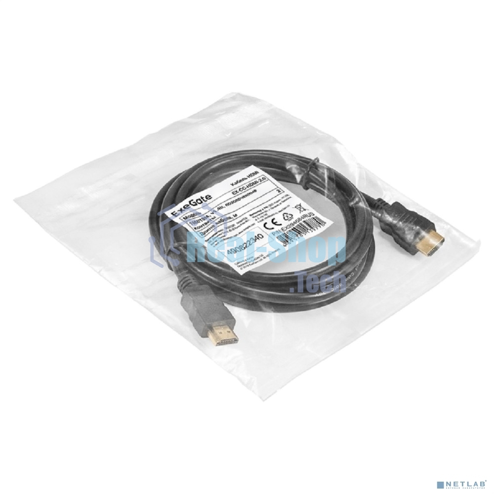 Кабель HDMI ExeGate EX-CC-HDMI-2.0 (19M/19M, 2м, v1.4b, позолоченные контакты)