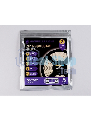 Светодиодная лента Ambrella light GS3202 2835 180Led/ 14.4W m/ 24V IP20 4500K/ 5000*8*1.2mm (2 конт.)