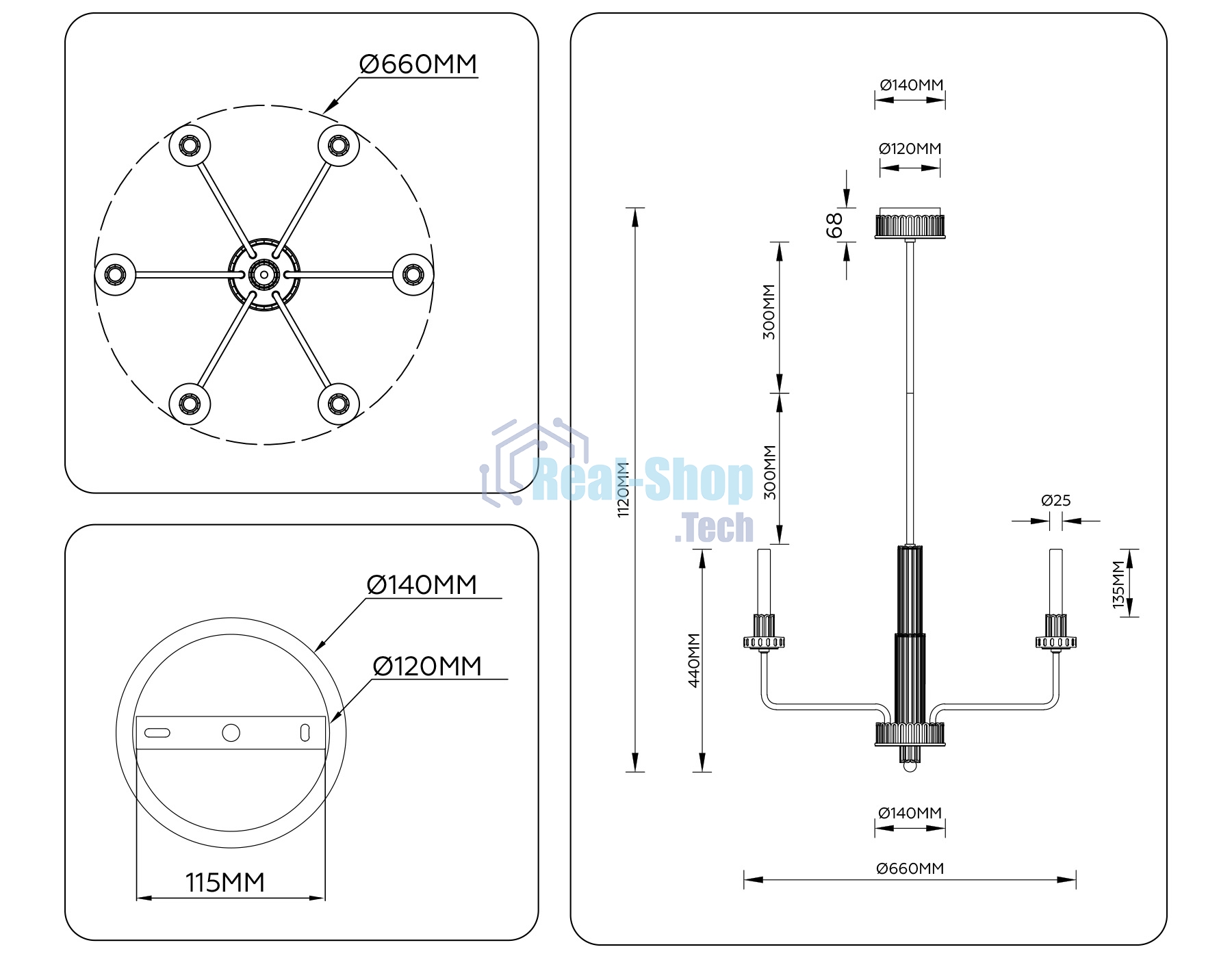 Люстра Ambrella light LH53124/6 GD/WH/GB золото/белый/серо-синий 10W 3000K D660*1120