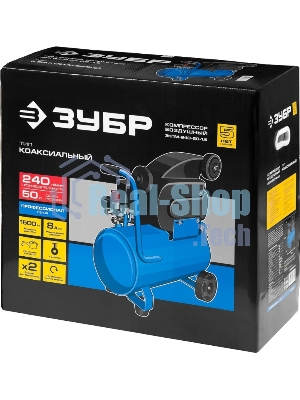 Компрессор поршневой Зубр ЗКПМ-240-50-1.5 воздушный масл. прямой привод 240л/мин 50л 8атм 1500Вт