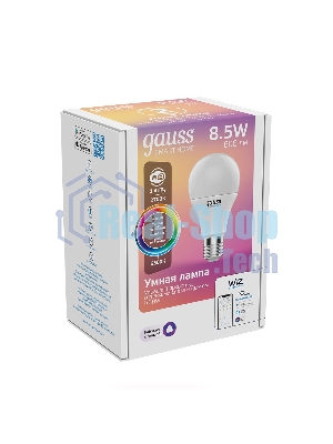 Лампа Светодиодная Gauss Smart Home RGbW E27 A60 8.5 Вт 2700-6500K 1/10/100