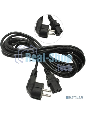 Кабель питания ExeGate Special PC-5S (Евровилка угловая Schuko->С13) 3*0.5, CCA, черный, 5м