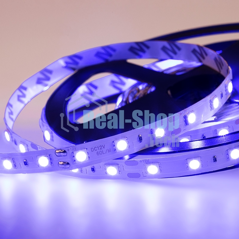 Лента светодиодная открытая, 10 мм, IP23, SMD 5050, 60 LED/m, 12 V, цвет свечения синий