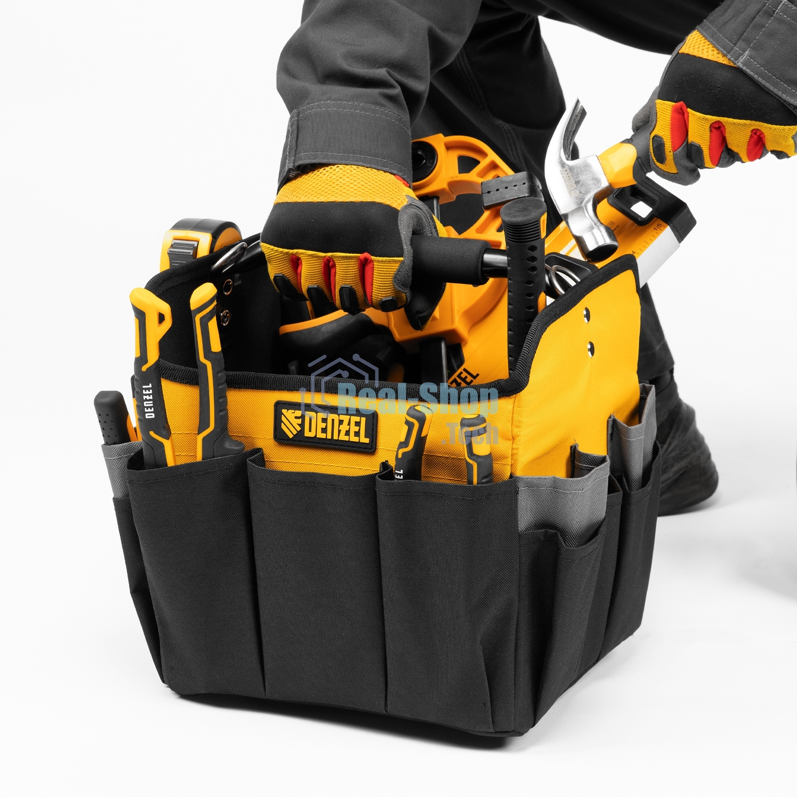 Переноска для инструмента Denzel 260х240х300 мм, 22 кармана, наплечный ремень
