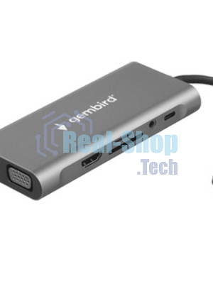 Док-станция Gembird UHB-D4, USB Type-C PD87W, USB, Jack 3.5, SD/TF, HDMI, RJ45, VGA, USB