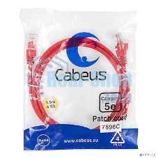 Шнур комм. Cabeus, кат. 5е, неэкр., U/UTP, RJ45/RJ45, LSZH, AWG24, 1.5м, красный