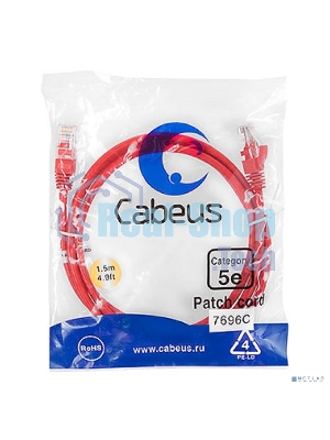 Шнур комм. Cabeus, кат. 5е, неэкр., U/UTP, RJ45/RJ45, LSZH, AWG24, 1.5м, красный