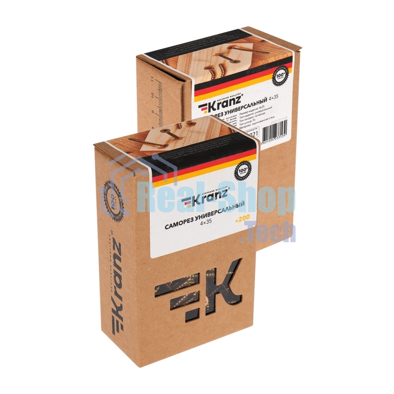 Саморез универсальный Kranz 4х35, желтый цинк, упаковка поставщика (12 000 шт.)
