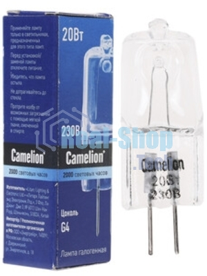 Лампа галогенная JD 20Вт капсула g4 2850К 240В g4 Camelion 10405