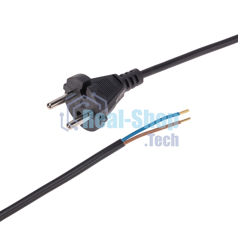 Шнур электрический с вилкой Rexant ПВС 2х0,75 мм², 1,5м черный