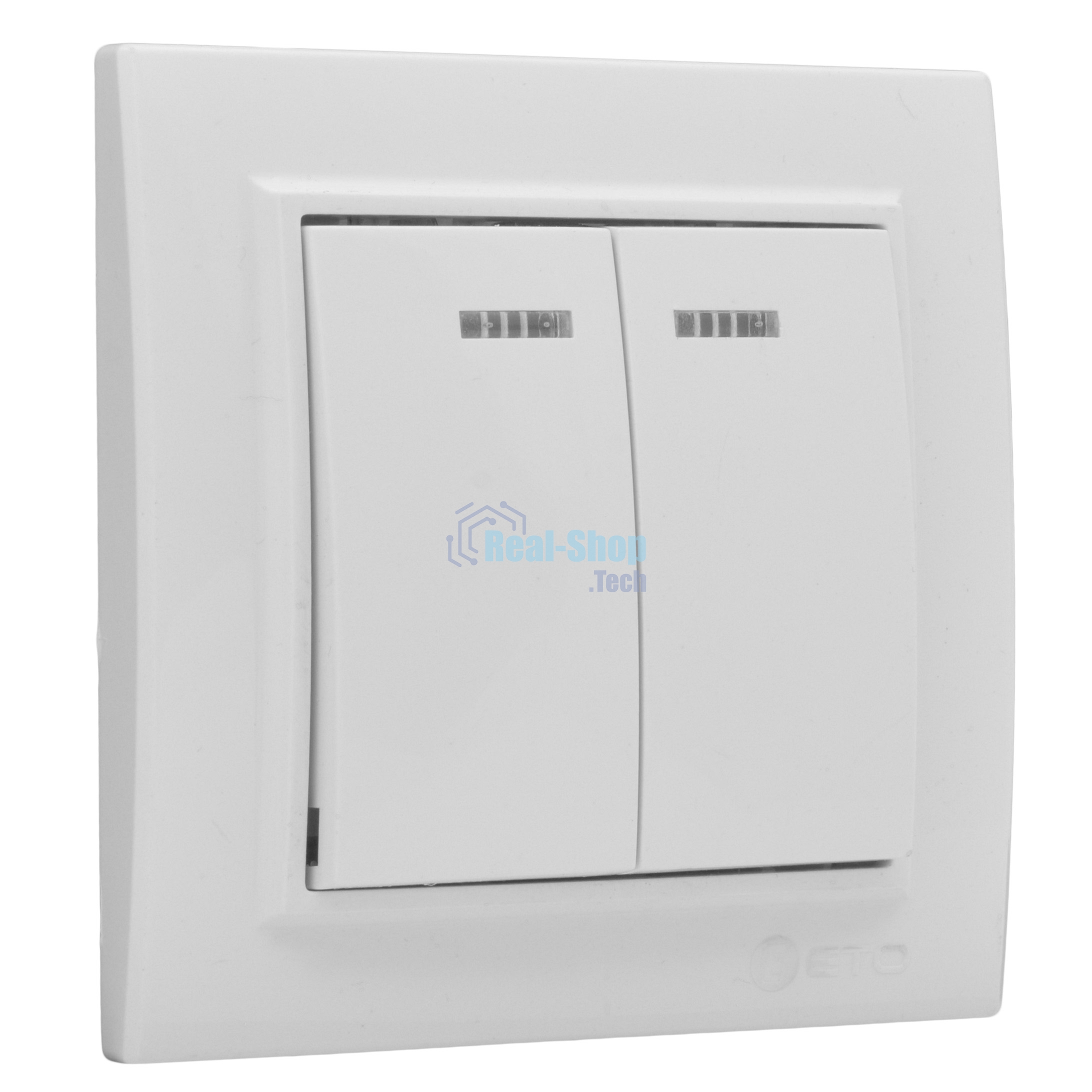 Выключатель 2-клавишный СП с индикатором,10А, белый EKF Basic Минск