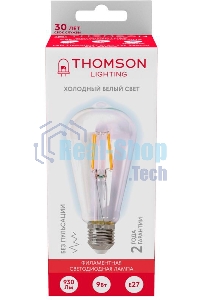 Лампа светодиодная филаментная Thomson TH-B2342 E27, эдисон, 9Вт, 6500К, белый холодный, 1 шт.