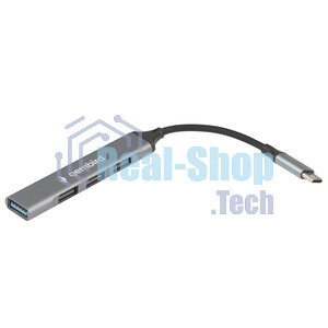 Разветвитель USB3.0/2.0 Gembird UHB-C202, USB3.0, 3xUSB2.0, кабель Type-C 10 см, алюминий, пакет