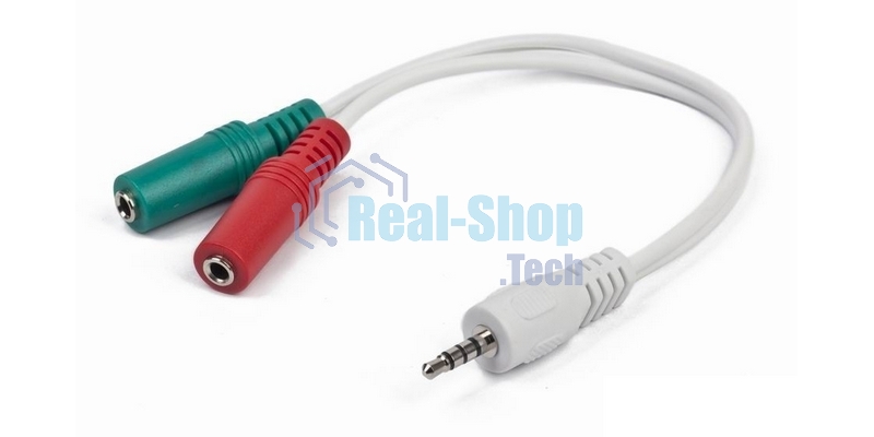 Кабель аудио сигнала Gembird, Jack3.5 4pin->Jack3.5 стерео + 3.5 микрофон моно, длина 20 см, белый