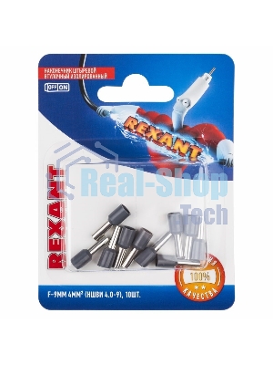 Наконечник штыревой втулочный Rexant изолированный, F-9 мм, 4 мм², НШВи 4.0-9/Е 4,0-9/Е4009, серый, в упак. 10 шт.