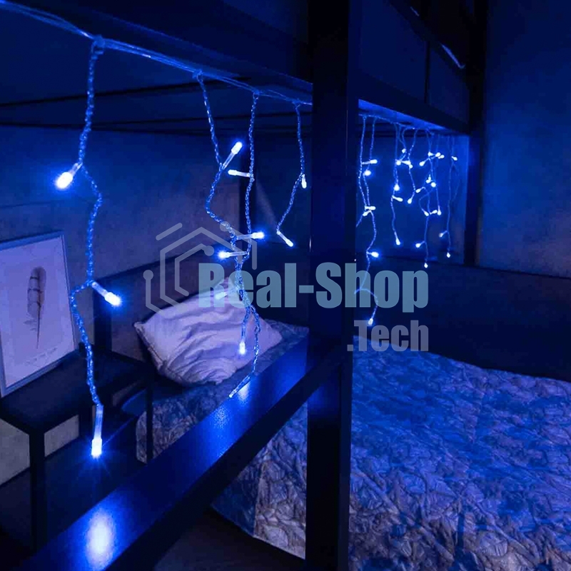 Новогодние светоукрашения Neon-night гирлянда Айсикл (бахрома) светодиодный, 1,8 х 0,5 м., белый провод, 220В, диоды синие