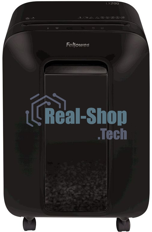 Шредер Fellowes PowerShred LX200 черный (секр.P-4)/перекрестный/12лист./22лтр./скрепки/скобы/пл.карты
