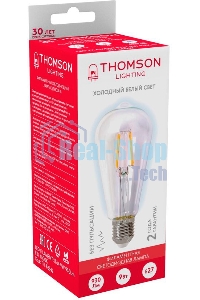 Лампа светодиодная филаментная Thomson TH-B2342 E27, эдисон, 9Вт, 6500К, белый холодный, 1 шт.