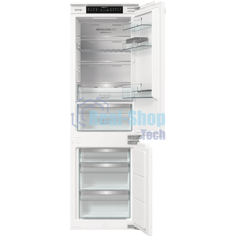 Встраиваемый холодильник Gorenje NRKI517E82WF, полезный объем 244 л, электронное управление, цифровой дисплей, автоматическое размораживание No Frost, быстрое замораживание, интенсивное охлаждение, зона свежести с контролем влажности, инверторный компрессор, энергоэффективность А+