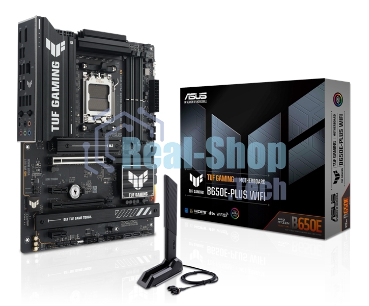 Материнская плата ASUS TUF GAMING B650E-PLUS WIFI, AM5, AMD B650, 4xDDR5, 4xSATA, 3xM.2, 1xPCIe 5.0 x16, 1xPCIe 4.0 x4, 2xPCIe 4.0 x1, 1xDisplayPort, 1xHDMI, 1x2.5Gb LAN, Wi-Fi 6E, Bluetooth 5.3, 1xUSB-C 20Gbps, 3xUSB-A 10Gbps, 6xUSB-A 2.0, 5x3.5 мм, 7.1,