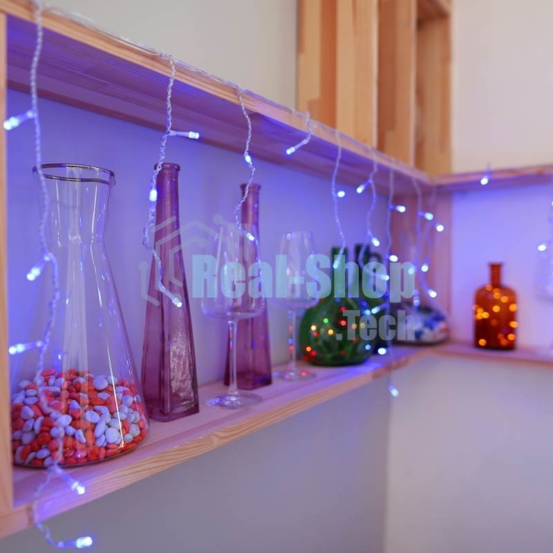 Новогодние светоукрашения Neon-night гирлянда Айсикл (бахрома) светодиодный, 1,8 х 0,5 м., белый провод, 220В, диоды синие