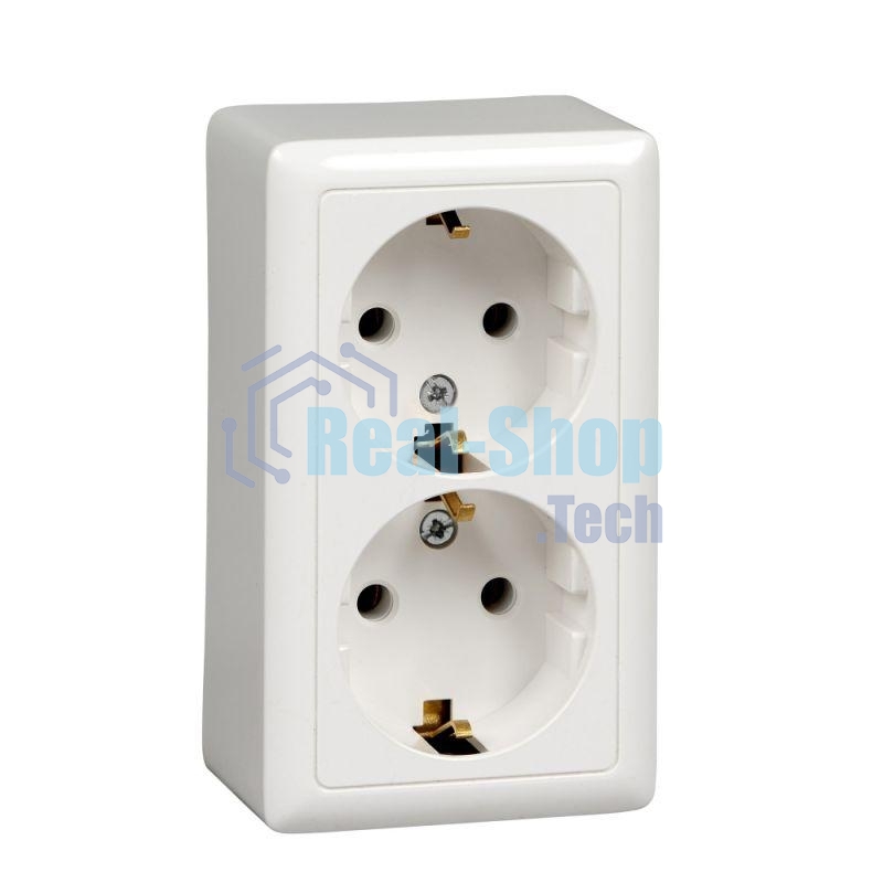 Розетка 2-м ОП Хит 16А 250 В без защ. шторок с заземл. с изол. пластиной белый SchE RA16-238I-B