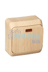 Выключатель 1-кл. ОП Этюд Дача 10А IP20 с индик. сосна SchE BA10-005D