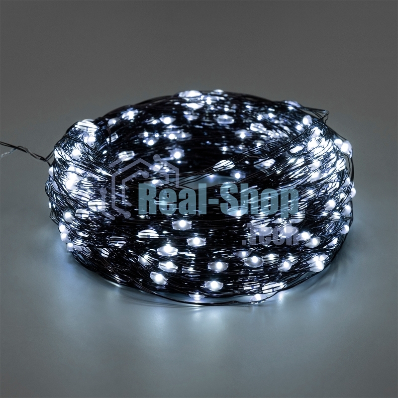 Гирлянда Роса с контроллером 50м, 500LED, IP20, 230В, зеленый провод, белое свечение 