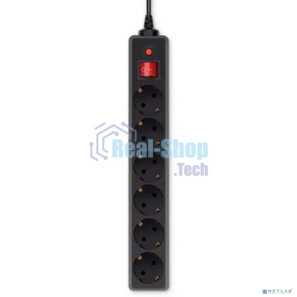 Сетевой фильтр Buro 600SH-1.8-B 1.8 м (6 розеток) черный (коробка)