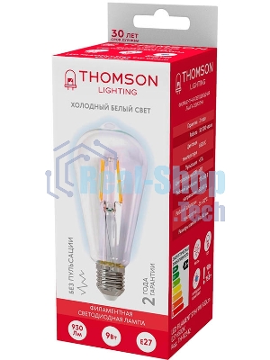 Лампа светодиодная филаментная Thomson TH-B2342 E27, эдисон, 9Вт, 6500К, белый холодный, 1 шт.