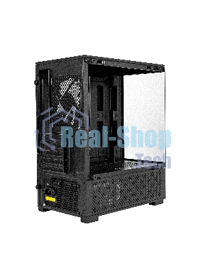 Компьютерный корпус Minitower ExeGate i3 SEA (mATX, БП 800NPX, 2*USB+1*USB 3.0, HD аудио, черный, 1 вент. 12см с RGB подсветкой, передняя и боковая панели - закаленное стекло)