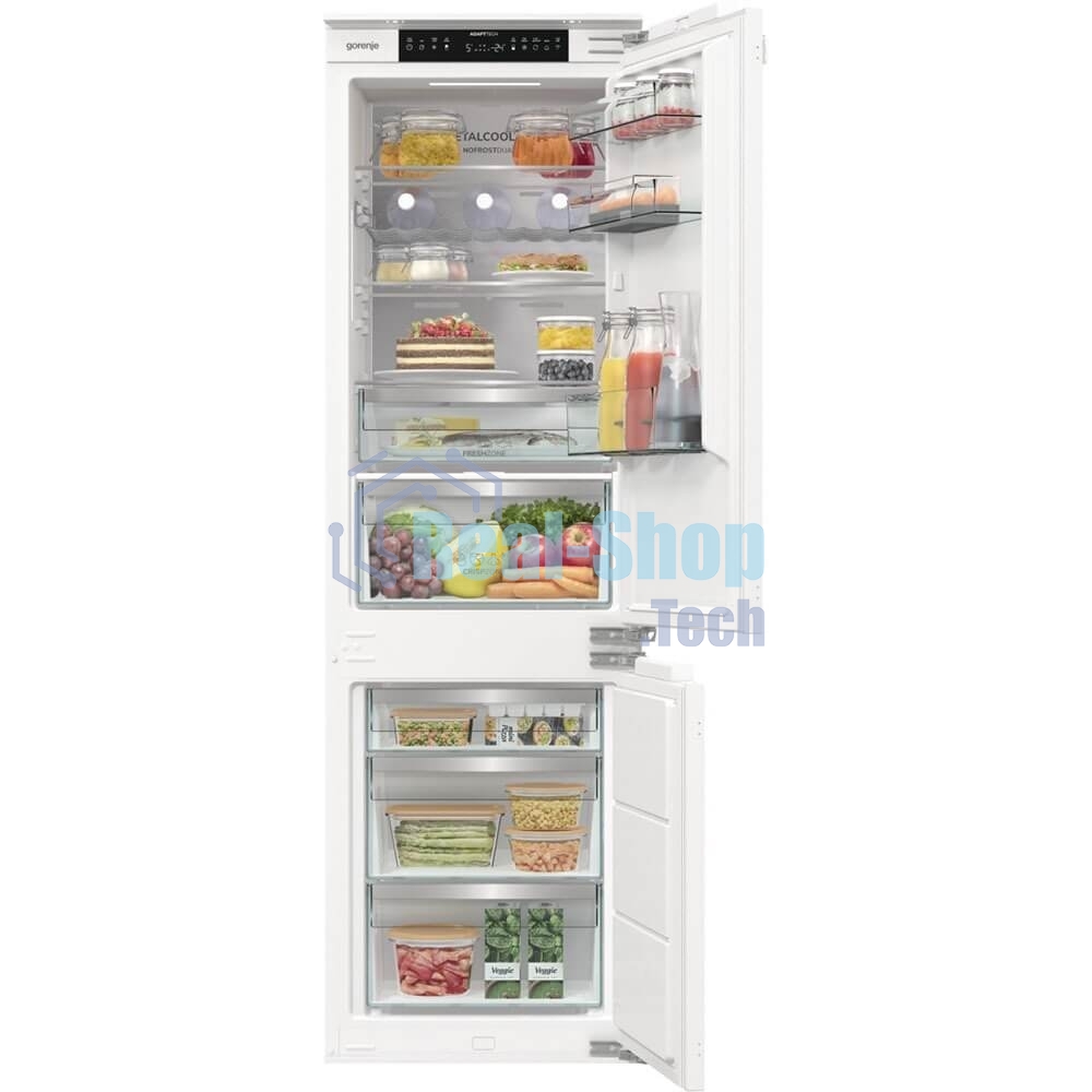 Встраиваемый холодильник Gorenje NRKI517E82WF, полезный объем 244 л, электронное управление, цифровой дисплей, автоматическое размораживание No Frost, быстрое замораживание, интенсивное охлаждение, зона свежести с контролем влажности, инверторный компрессор, энергоэффективность А+
