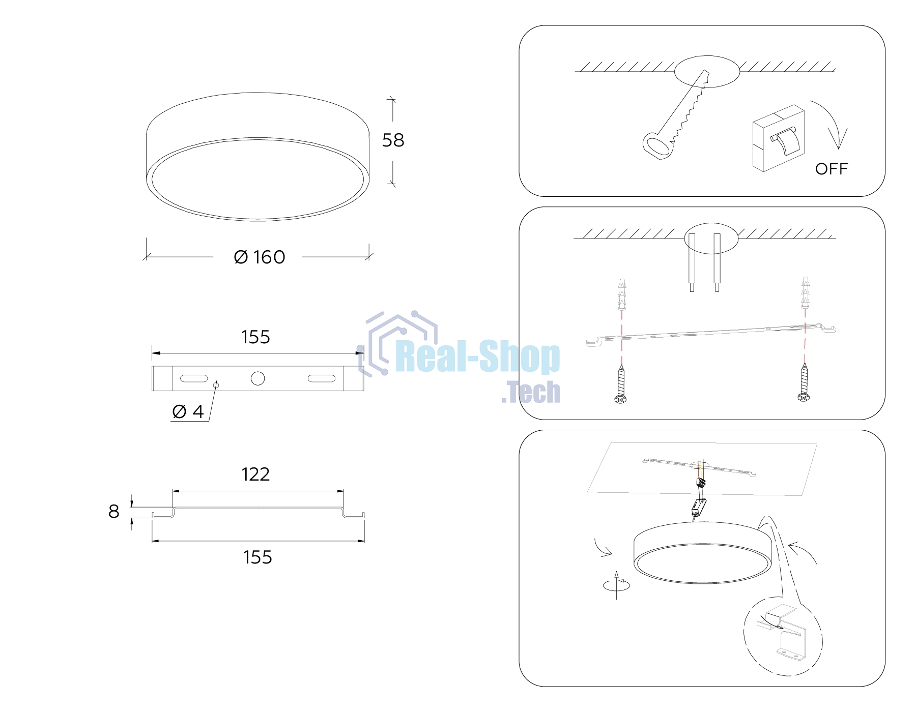 Потолочный светодиодный светильник Ambrella light FV5518 BK черный LED 18W 4200K D160*58 (Без ПДУ)