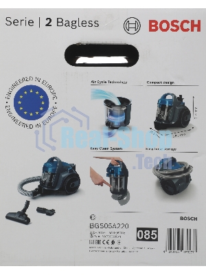 Пылесос Bosch BGS05A220 синий/серый, 700 Вт, уборка сухая, пылесборник контейнер 1.5 л