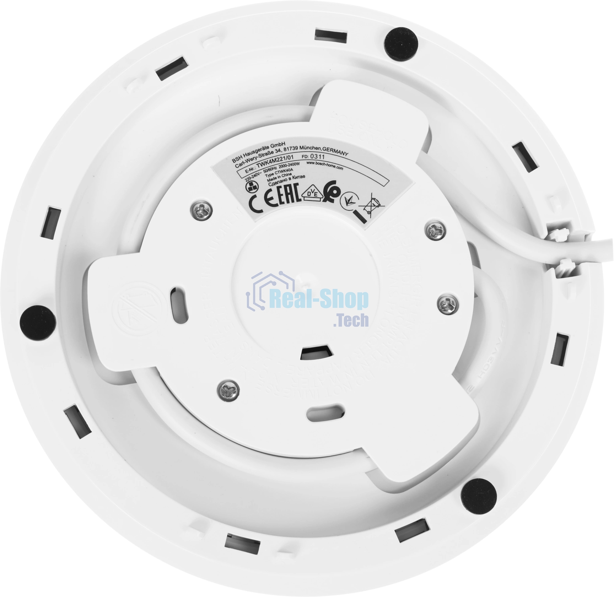 Чайник электрический Bosch TWK4M221 белый, 1.7 л, 2400 Вт, скрытый нагревательный элемент