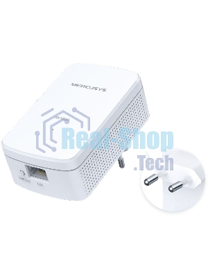 Комплект гигабитных адаптеров Mercusys AV1000 Gigabit Powerline Kit, HomePlug AV2 standard, 1 Gigabit port, 300m over electrical circuits, plug and play.