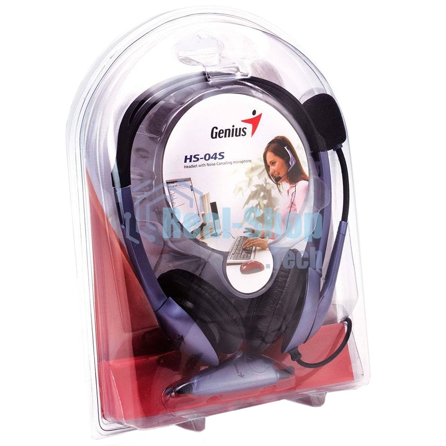 Гарнитура проводная Genius HS-04S (крепление - оголовье, накладные наушники, разъем mini jack 3.5 мм, фиксированное крепление микрофона.) Цвет сиреневый.