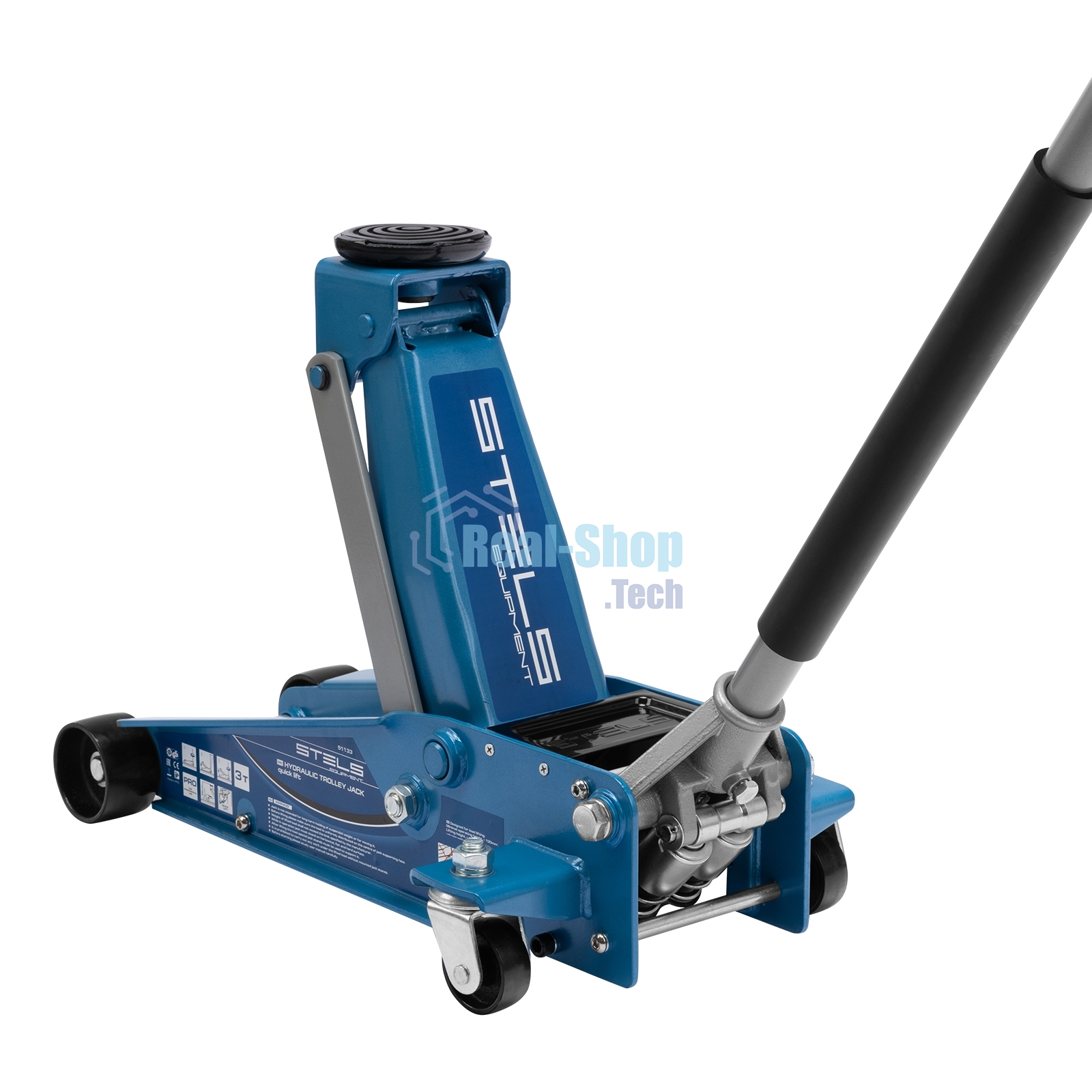 Домкрат Stels 51133 гидравлический подкатной быстрый подъем 3 т quick lift 130–465 мм профессиональный