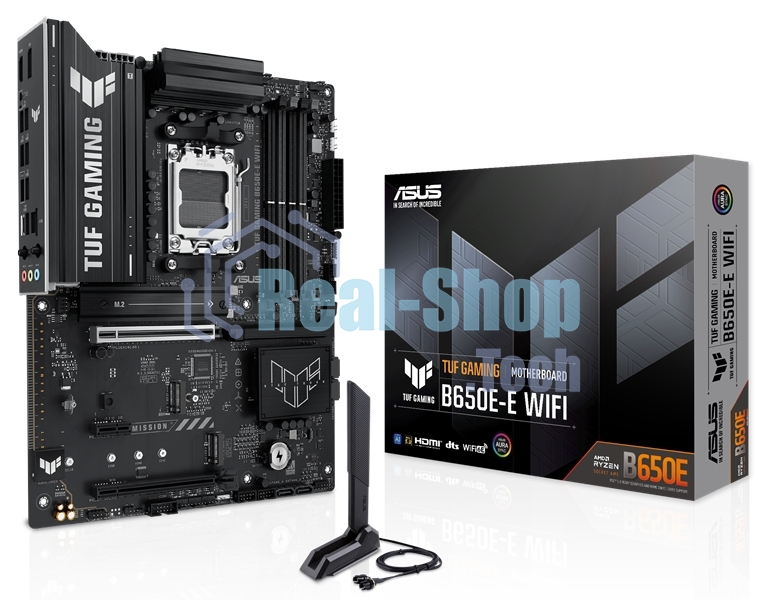 Материнская плата ASUS TUF GAMING B650-E WIFI, AM5, AMD B650, 4xDDR5, 4xSATA, 3xM.2, 1xPCIe 4.0 x16, 1xPCIe 4.0 x16, 1xPCIe x1, 1xDP, 1xHDMI, 1x2.5Gb LAN, Wi-Fi 6E, Bluetooth 5.3, 2xUSB-C (1x10Gbps, 1x20Gbps), 3xUSB-A 5Gbps, 2xUSB-A 10Gbps, 3xUSB-A 2.0, 5