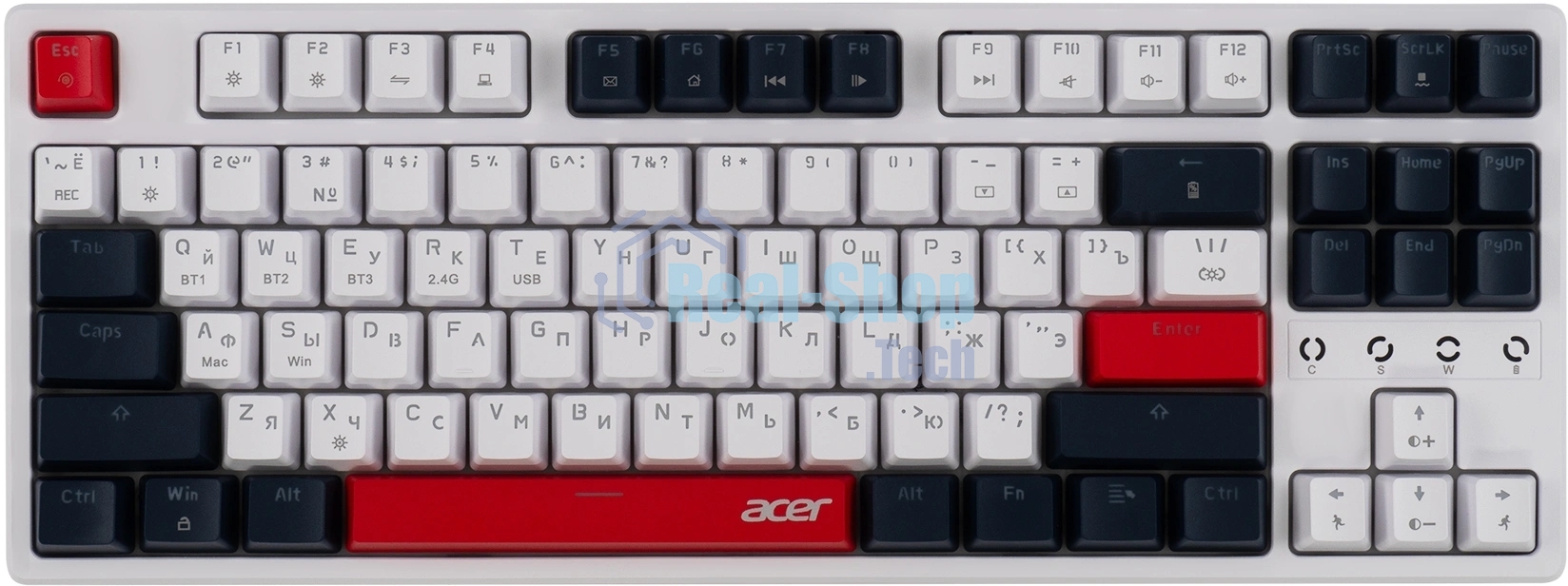 Клавиатура беспроводная Acer OKR302 (ZL.KBDEE.016), USB, Bluetooth/Радиоканал, белый